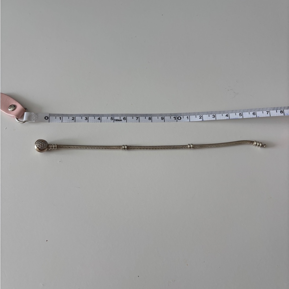 Pandora Silver Tone Snake Chain Bracelet with Pave Clasp